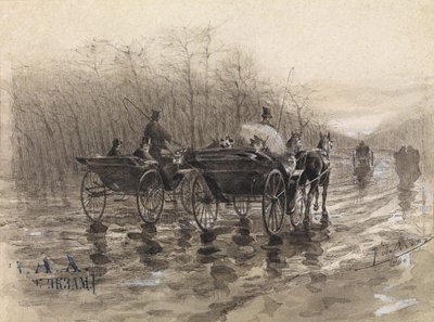 Two Carriages on the Road in Spring by Nikolai Vasilevich Pirogov